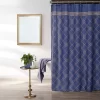 Denim Blue Geometric Fabric Shower Curtain