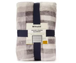 Broyhill Gray Plaid Velvet Plush Blanket
