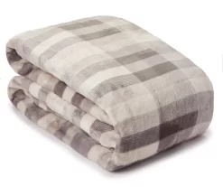 Broyhill Gray Plaid Velvet Plush Blanket -Broyhill 810477870 1 1