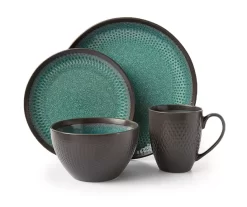 Teal Reactive Stoneware 16-Piece Dinnerware Set