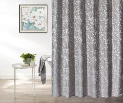 Tan & White Leaf Pattern Jacquard Fabric Shower Curtain