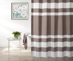 Tan & White Embossed Waffle Striped Shower Curtain