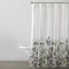White & Green Floral Fabric Shower Curtain