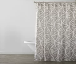 White & Brown Floral Wave Fabric Shower Curtain