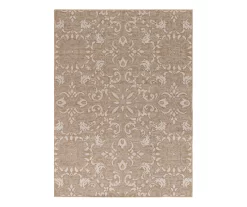 Sandpointe Tan & Ecru Damask Outdoor Area Rug, (5' X 7') -Broyhill 810546502 810546501 810546500 1