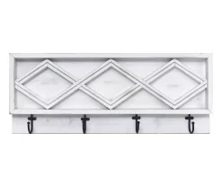 Whitewash Diamond Lattice Wall Plaque With Hooks