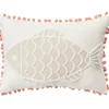 Tan & White Fish Throw Pillow With Pom-Pom Trim