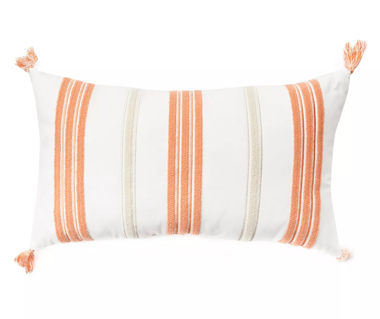 White & Orange Embroidered Stripe Tassel-Accent Throw Pillow 1 White & Orange Embroidered Stripe Tassel-Accent Throw Pillow