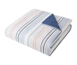 Blue & Coral Stripe Full/Queen 3-Piece Comforter Set -Broyhill 810558693 3