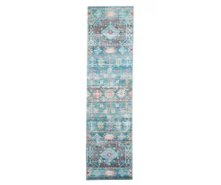 Caden Green & Orange Geometric Floral Runner Rug, (2' X 7')