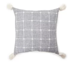 Blue & White Windowpane Grid Tassel-Accent Square Throw Pillow