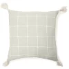 Sage Green & White Windowpane Grid Tassel-Accent Square Throw Pillow
