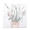 White & Green Embellished Cattail Wrapped Canvas