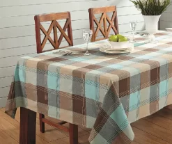 Mineral Blue & Brown Plaid Cotton Tablecloth -Broyhill 810569772