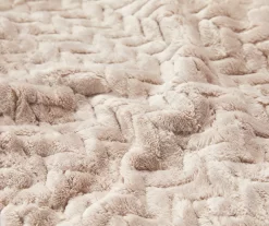 Tan Chevron Embossed Velvet Queen Blanket -Broyhill 810573799 810573801 2