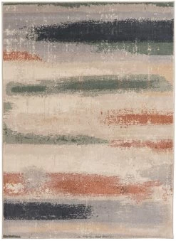 Hadlee Sand, Coral & Green Abstract Area Rug, (6' X 9') -Broyhill 810586496