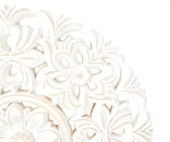 White Floral Cut-Out Carved Circle Tabletop Decor -Broyhill 810603880 A8 2