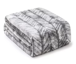 Gray & White Herringbone Queen/King Plush Velvet Blanket