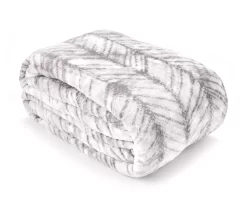 Gray & White Herringbone Queen/King Plush Velvet Blanket -Broyhill 810609052 810609051 A0 2
