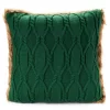 Green Cable-Knit Faux Fur-Trim Throw Pillow