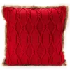 Red Cable-Knit Faux Fur-Trim Throw Pillow