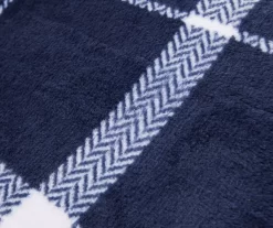 Navy & White Plaid Twin/Full Velvet Plush Blanket -Broyhill 810617521 810617523 A8 2 1