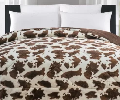 Cream & Brown Cow Print Faux Fur King Comforter -Broyhill 810617566 P 01