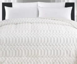 White Chevron Stripe Faux Fur Full/Queen Comforter 8 White Chevron Stripe Faux Fur Full/Queen Comforter -Broyhill 810617569 P 01