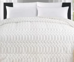 White Chevron Stripe Faux Fur King Comforter -Broyhill 810617570 P 01